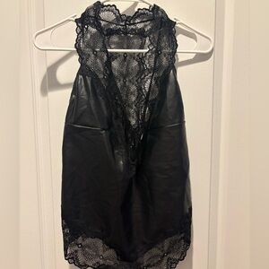 Black faux leather lace one piece bodysuit